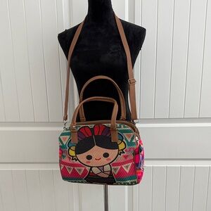 Charming Graphic Satchel with Brown Straps
